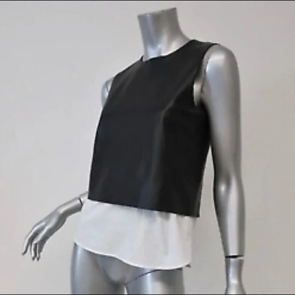 Theory Hodal Detachable Poplin Insert Leather Top ❤️ - Picture 4 of 7